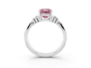 Fancy Pink Three-Stone Radiant Cut Diamond Channel Set Ring Set in Silver with Bar Prongs