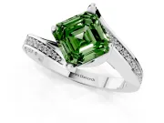 Fancy Green Asscher Cut Diamond Solitaire Ring Set in Silver with Intertwined Pavé Twist Band