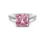 Asscher Cut Hidden Halo Pave Engagement Ring Setting for a Fancy Pink Lab-Grown Diamond | Claw Prongs | Sterling Silver
