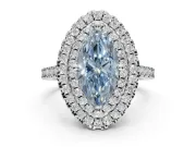 Fancy Blue Marquise Lab-Grown Diamond Double Halo Statement Ring Set in White Gold with Pavé Band