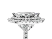 Marquise Lab-Grown Diamond Double Halo Statement Ring Set in White Gold with Pavé Band