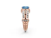 Fancy Blue Radiant Cut Diamond Vintage-Inspired Milgrain Ring Set in Rose gold with Accent Split Shank
