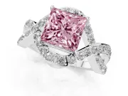 Princess Cut Infinity Twist Engagement Ring Setting for a Fancy Pink Lab-Grown Diamond | Pavé Ribbons | Sterling Silver