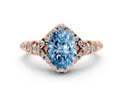 Oval Hidden Halo Filigree Engagement Ring Setting for a Fancy Blue Lab-Grown Diamond | Rose Gold