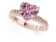 Fancy Pink Heart Cut Diamond Solitaire Ring Set in Rose gold with Slim Pavé Band and Prong Setting