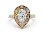 Pear-Shaped Vintage Milgrain Halo Engagement Ring Setting | Bezel Head | Yellow Gold