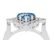 Fancy Blue Heart Cut Diamond Cluster Halo Ring Set in White gold with Marquise and Round Accents