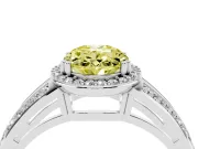 Fancy Yellow Oval Cut Diamond Halo Ring Set in Platinum with Double Pavé Split Shank