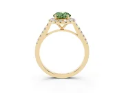 Oval Halo Engagement Ring Setting for a Fancy Green Lab-Grown Diamond | Pave Shoulders | Yellow Gold