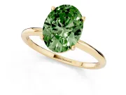 Fancy Green Oval Cut Diamond Solitaire Engagement Ring Set in Yellow gold with Thin Band and Prong Setting