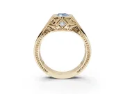 Marquise Vintage Bezel Engagement Ring Setting for a Fancy Blue Lab-Grown Diamond | Engraved Band | Yellow Gold