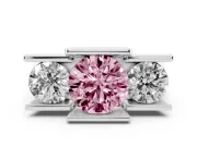 Fancy Pink Round Cut Diamond Three-Stone Channel Set Ring Set in White gold with Smooth Polished Band
