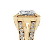 Radiant Cut Vintage Milgrain Halo Engagement Ring Setting | Pave Split Shank | Yellow Gold