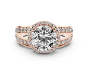 Round Halo Engagement Ring Setting | Two-Row Pave Split Shank | Rose Gold