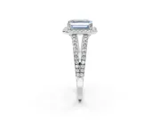 Asscher Cut Halo Split Shank Engagement Ring Setting for a Fancy Blue Lab-Grown Diamond | Pavé Shoulders | Platinum