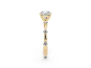 Cushion Cut Diamond Solitaire Ring Set in Yellow gold with Bezel Set Side Stones and Prong Setting