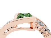 Fancy Green Radiant Cut Diamond Bezel Bypass Ring Set in Rose gold with Round Accents