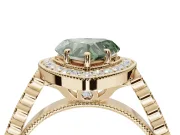 Fancy Green Heart-Shaped Lab-Grown Diamond Milgrain Halo Solitaire Ring Set in Yellow Gold with Bezel Set Side Stones and Pavé Band