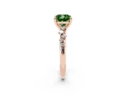 Fancy Green Cushion Cut Diamond Solitaire Vine Band Ring Set in Rose gold with Round Accents and Prong Setting