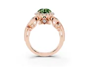 Fancy Green Round Cut Diamond Halo Ring Set in Rose gold with Milgrain Pavé Band and Prong Setting