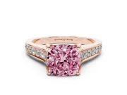 Fancy Pink Cushion Cut Diamond Solitaire Pavé Engagement Ring Set in Rose gold with Prong Setting