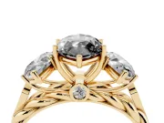 Fancy Black Marquise Cut Diamond Three-Stone Ring Set in Yellow gold with Braided Band