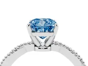 Fancy Blue Cushion Cut Diamond Solitaire Ring Set in White gold with Twisted Band and Bead Prong Setting