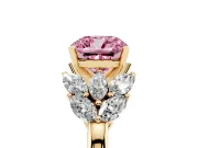 Cushion Cut Leaf Cluster Engagement Ring Setting for a Fancy Pink Lab-Grown Diamond | Yellow Gold