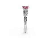 Fancy Pink Round Cut Diamond Engagement Ring Set in Silver with Baguette Side Stones and Channel Set Band