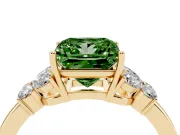 Fancy Green Princess Cut Diamond Solitaire Floral Ring Set in Yellow gold with Marquise Petals and Prong Setting