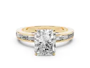 Radiant Cut Channel Set Engagement Ring Setting | Baguette Side Stones | Yellow Gold