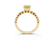 Fancy Yellow Oval Cut Diamond Solitaire Engagement Ring Set in Yellow gold with Bezel Accents on Beaded Band