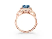 Fancy Blue Princess Cut Diamond Halo Ring Set in Rose gold with Scrollwork Band and Prong Setting