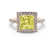 Fancy Yellow Princess Cut Diamond Pavé Band Halo Engagement Ring Set in Rose gold with Prong Setting