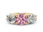 Round Three Stone Engagement Ring Setting for a Fancy Pink Lab-Grown Diamond | Large Round Side Stones | Yellow Gold