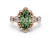 Marquise Floral Engagement Ring Setting for a Fancy Green Lab-Grown Diamond | Petal Frame and Side Stones | Rose Gold