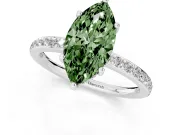 Fancy Green Marquise Cut Diamond Pavé Band Ring Set in Silver with Prong-Set Center Stone