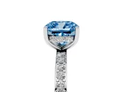 Fancy Blue Cushion Cut Diamond Pavé Band Ring Set in Platinum with Prong-Set Center Stone