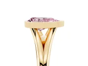 Fancy Pink Bezel Set Pear Cut Diamond Solitaire Ring Set in Yellow gold with Tapered Band