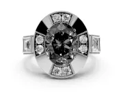 Fancy Black Oval Cut Diamond Milgrain Halo Ring Set in Silver with Split Shank