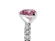 Fancy Pink Heart Cut Diamond Pavé Solitaire Ring Set in Platinum with Round Band and Prong Setting