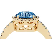 Round Halo Engagement Ring Setting for a Fancy Blue Lab-Grown Diamond | Half Pave Band | Yellow Gold