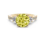 Fancy Yellow Three-Stone Round Cut Diamond Pavé Band Ring Set in Yellow gold with Prong Setting