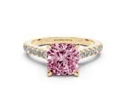 Cushion Cut Hidden Halo Pave Engagement Ring Setting for a Fancy Pink Lab-Grown Diamond | Claw Prongs | Yellow Gold
