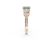 Princess Cut Three Stone Engagement Ring Setting for a Fancy Green Lab-Grown Diamond | Tapered Pave Band | Rose Gold