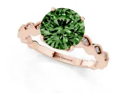 Fancy Green Round Cut Diamond Solitaire Ring Set in Rose gold with Infinity Twist Pavé Band