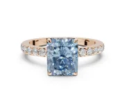 Radiant Cut Hidden Halo Engagement Ring Setting for a Fancy Blue Lab-Grown Diamond | Pavé Band | Rose Gold