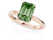 Fancy Green Emerald Cut Diamond Solitaire Engagement Ring Set in Rose gold with Prong Setting and Polished Band