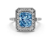 Radiant Cut Halo Engagement Ring Setting for a Fancy Blue Lab-Grown Diamond | Polished Halo Rim | White Gold