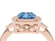 Cushion Cut Milgrain Halo Engagement Ring Setting for a Fancy Blue Lab-Grown Diamond | Graduated Pavé | Rose Gold